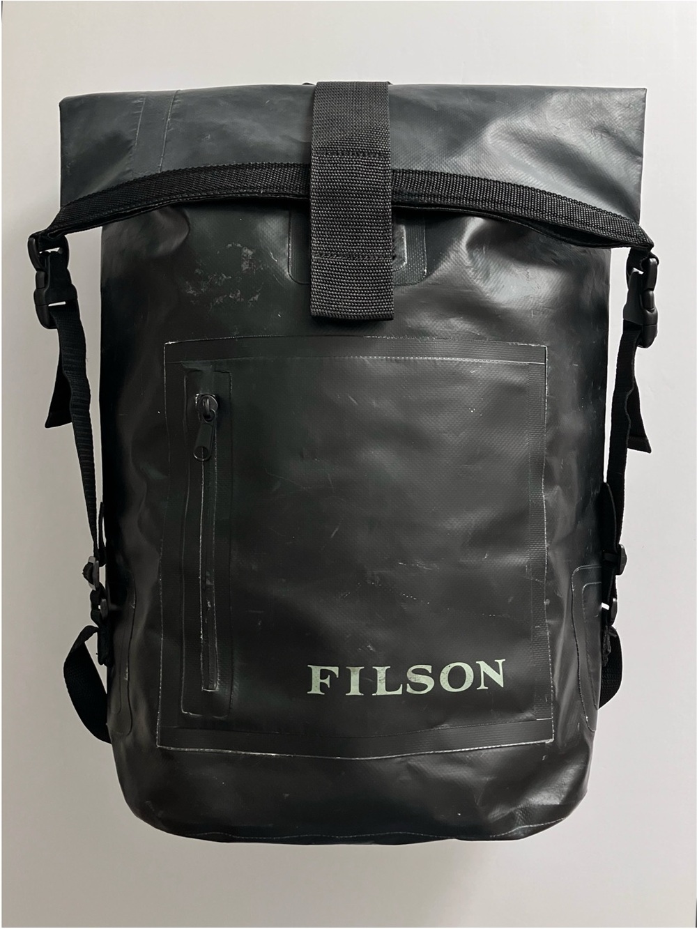 Filson Dry Bag Black Vinyl Waterproof Roll-Top 28L Backpack OS